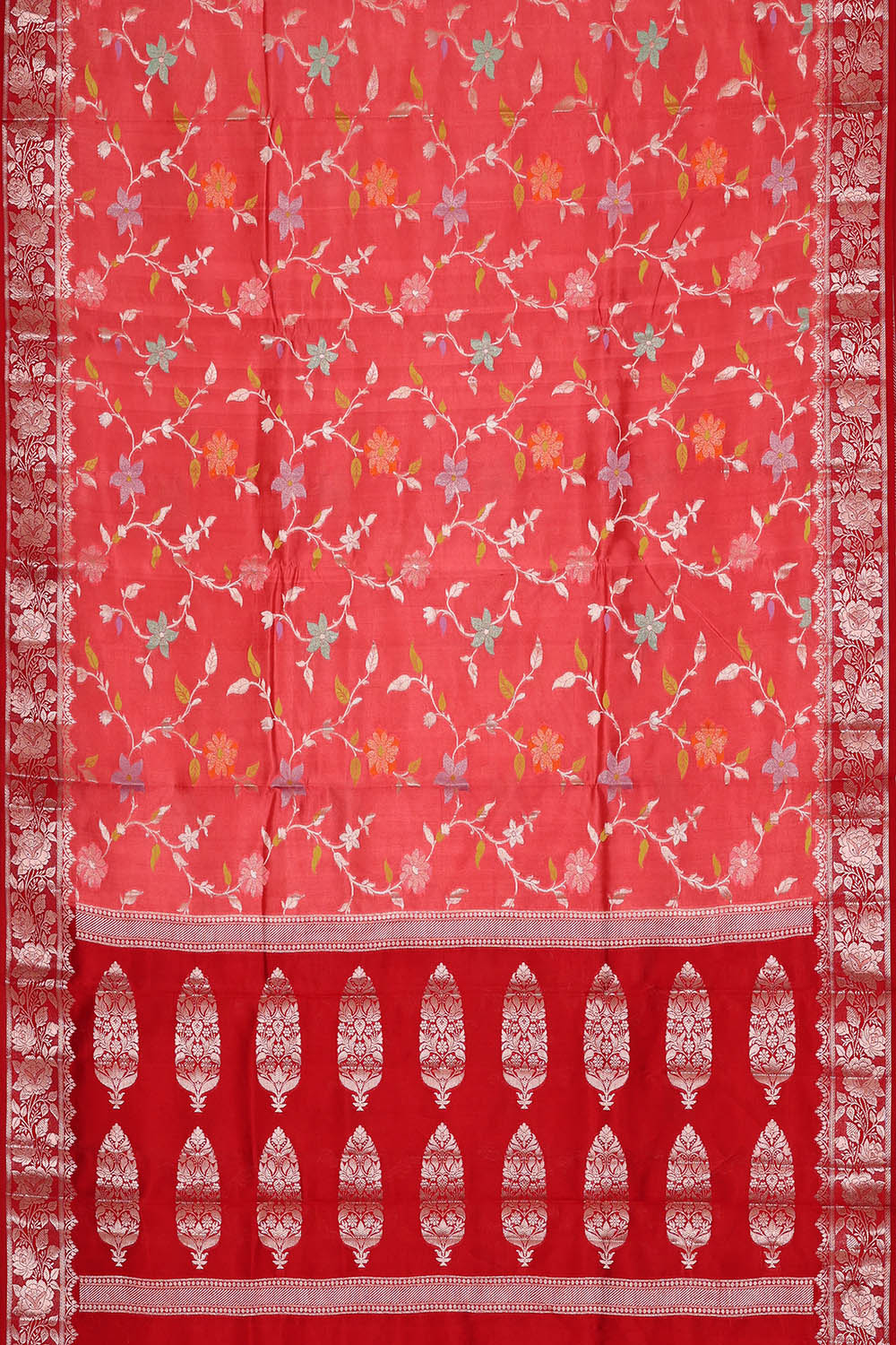 Image of Coral Pink Banarasi Chiniya Silk Saree