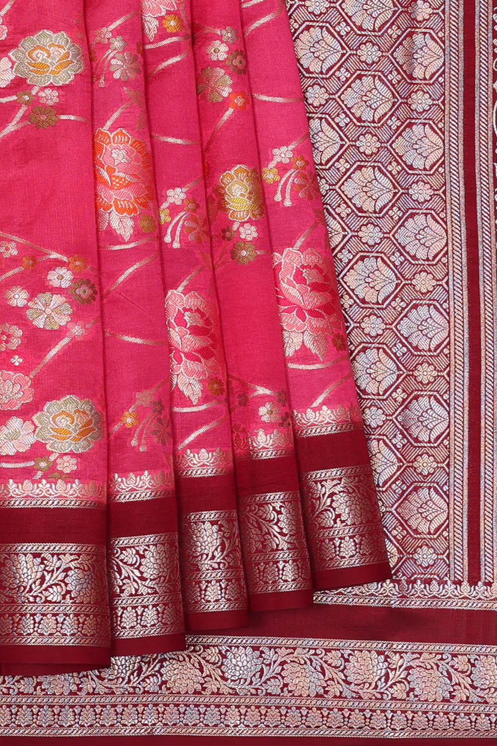 Image of Pink Banarasi Chiniya Silk Saree