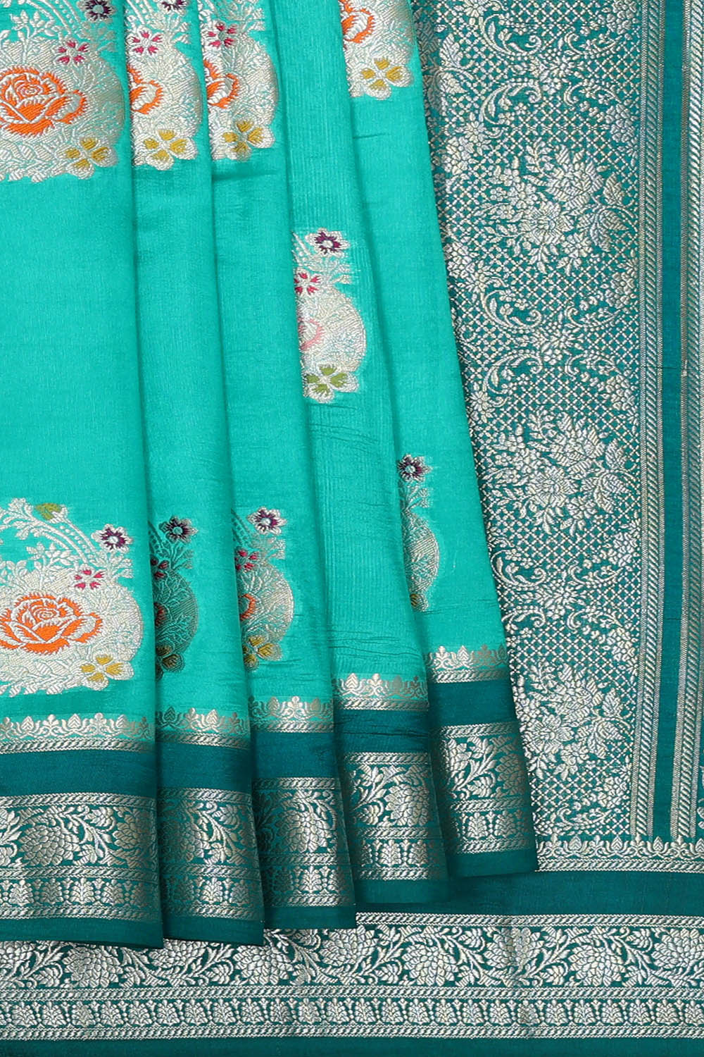 Image of Sea-Green Banarasi Chiniya Silk Saree