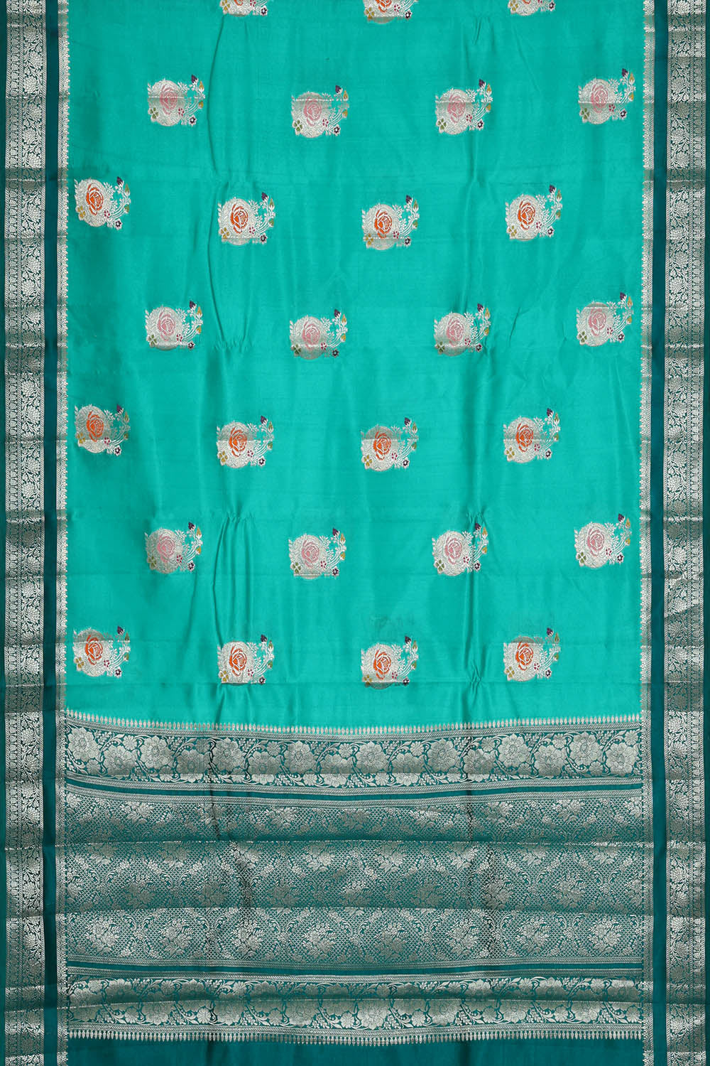 Image of Sea-Green Banarasi Chiniya Silk Saree