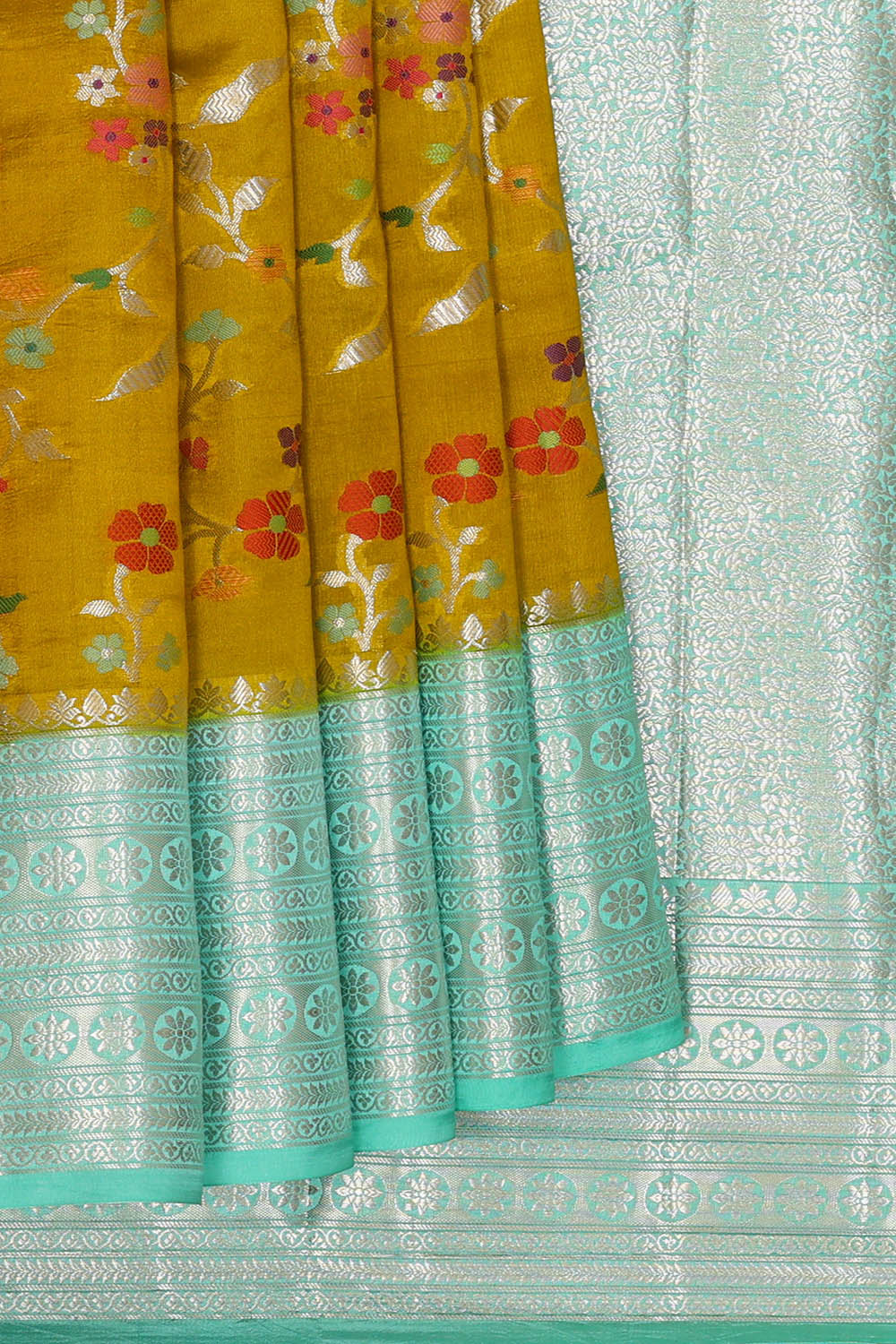Image of Honey-Mustard Banarasi Chiniya Silk Saree