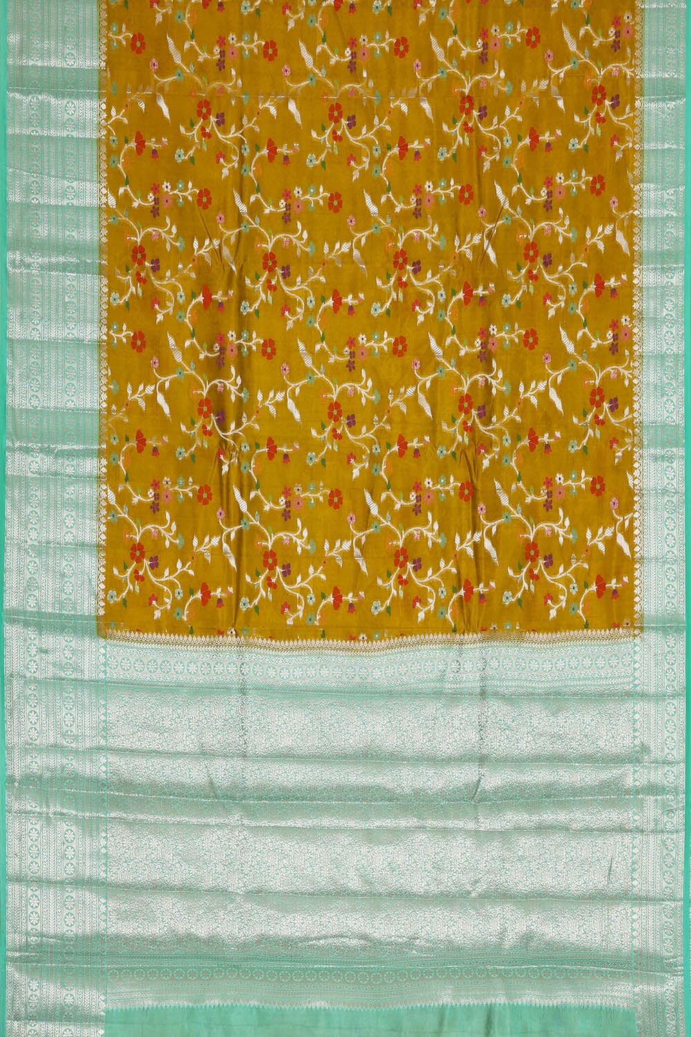 Image of Honey-Mustard Banarasi Chiniya Silk Saree