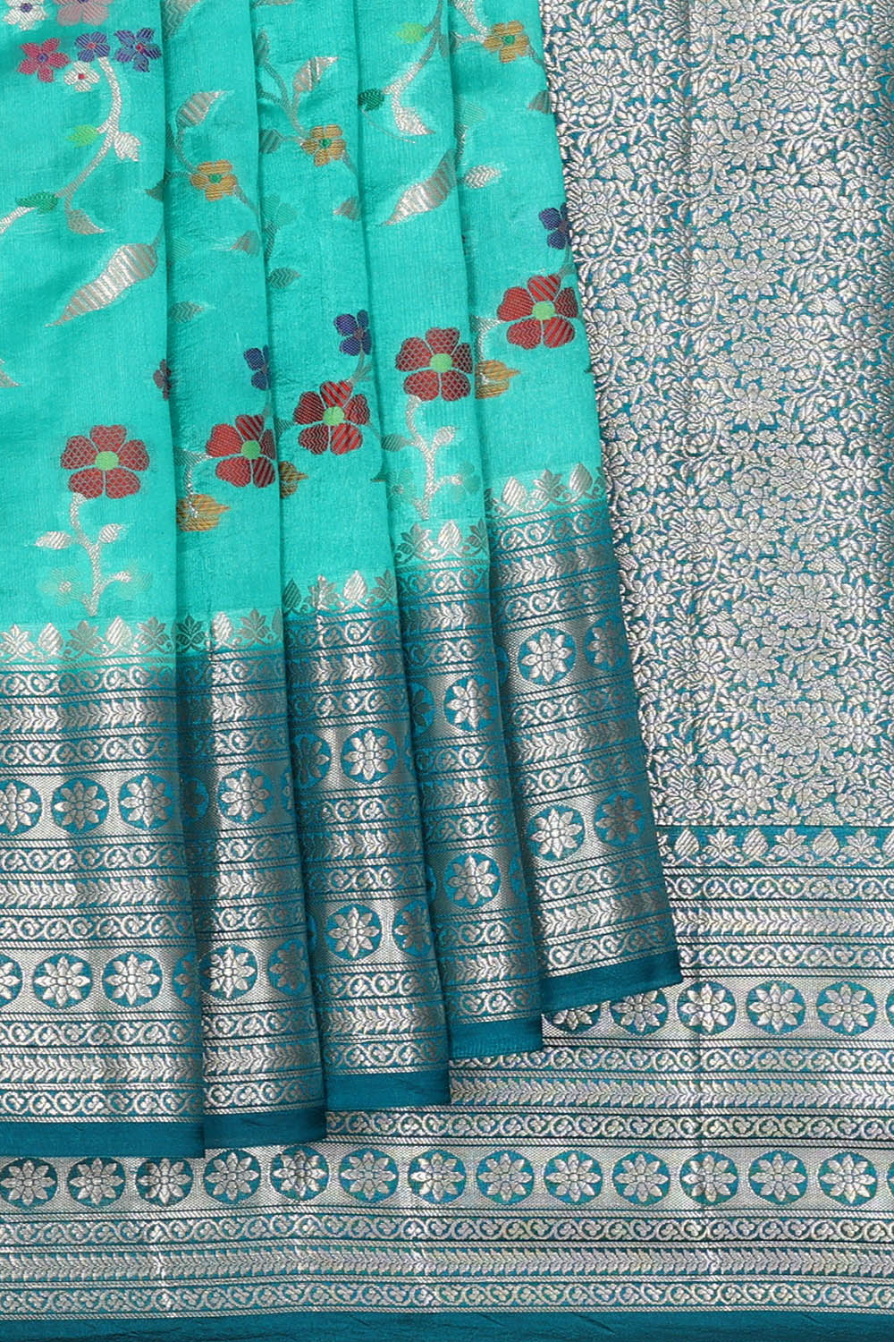 Image of Aqua-Blue Banarasi Chiniya Silk Saree