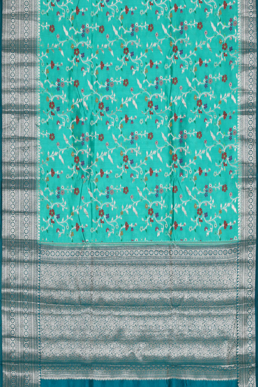 Image of Aqua-Blue Banarasi Chiniya Silk Saree