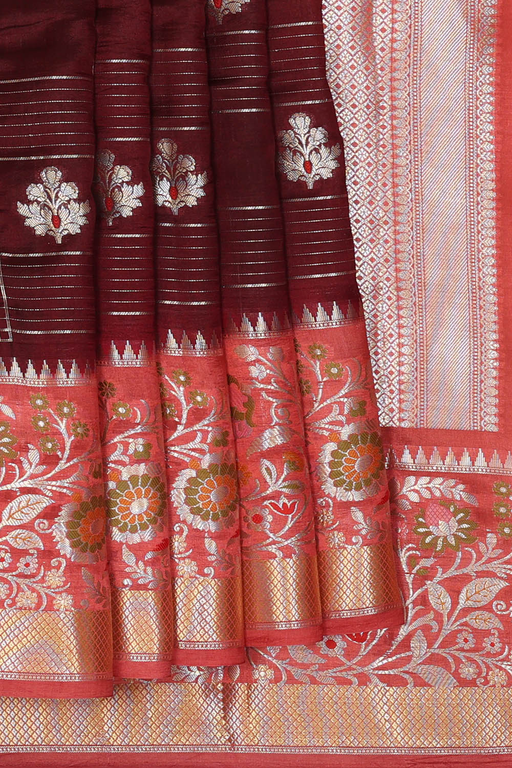 Image of Maroon Banarasi Chiniya Silk Saree