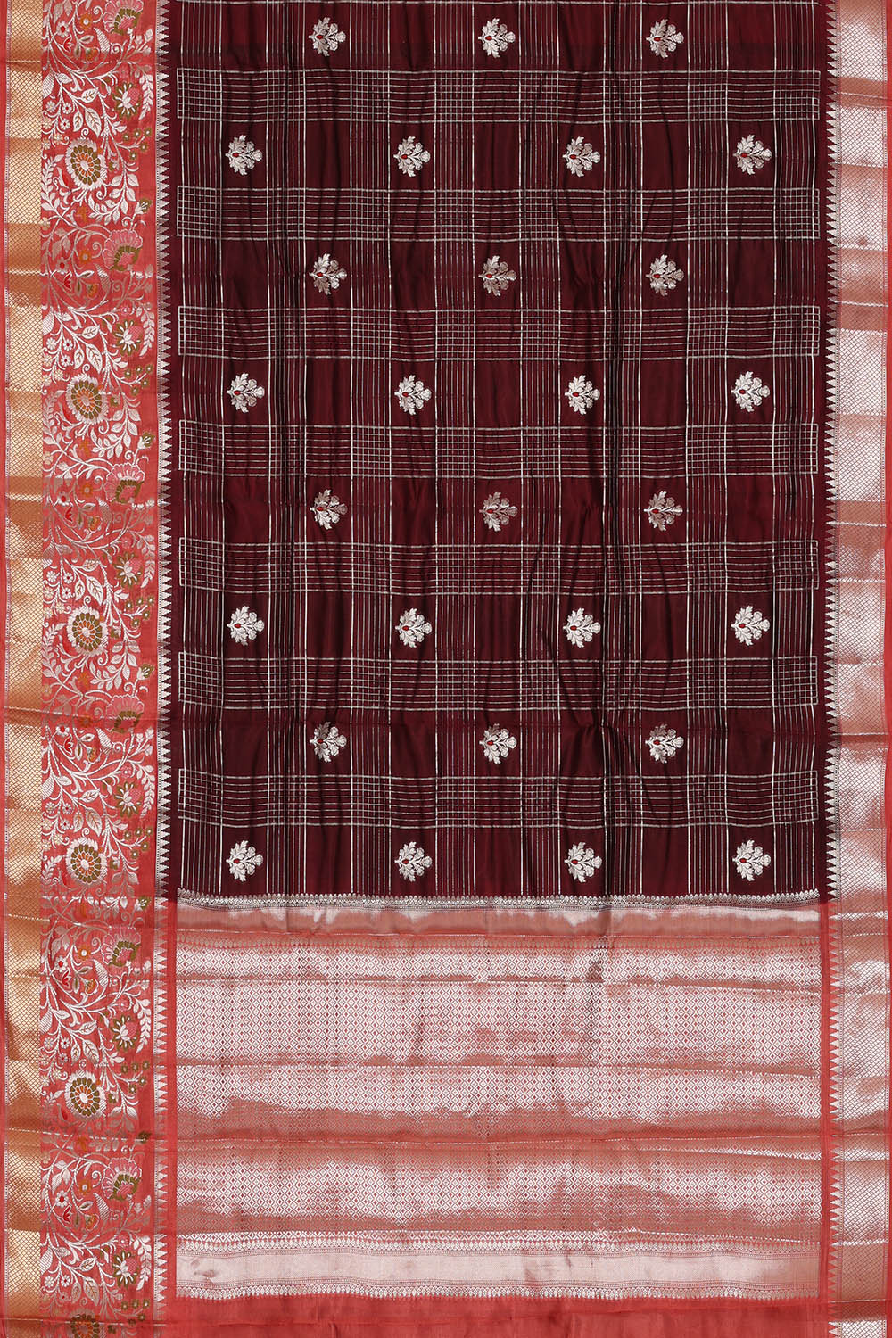 Image of Maroon Banarasi Chiniya Silk Saree