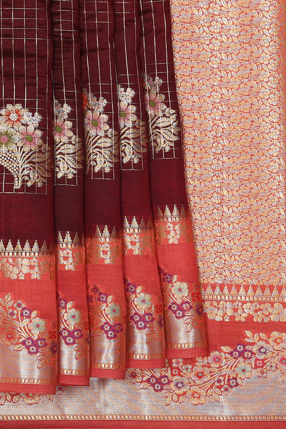 Image of Maroon Banarasi Chiniya Silk Saree