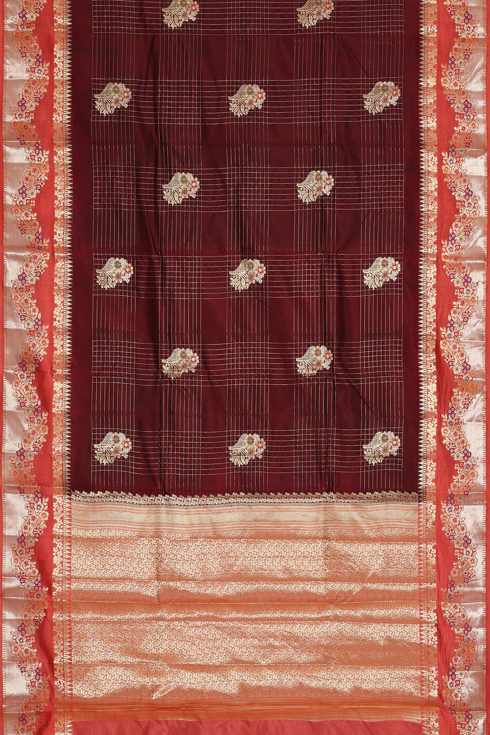 Image of Maroon Banarasi Chiniya Silk Saree