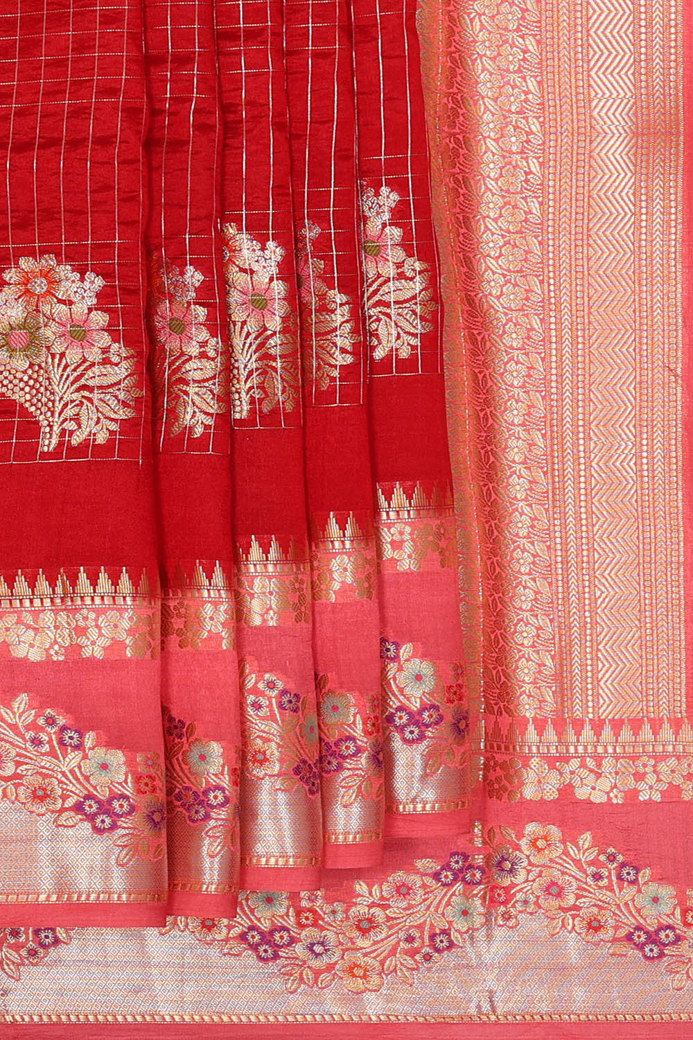 Image of Red Banarasi Chiniya Silk Saree