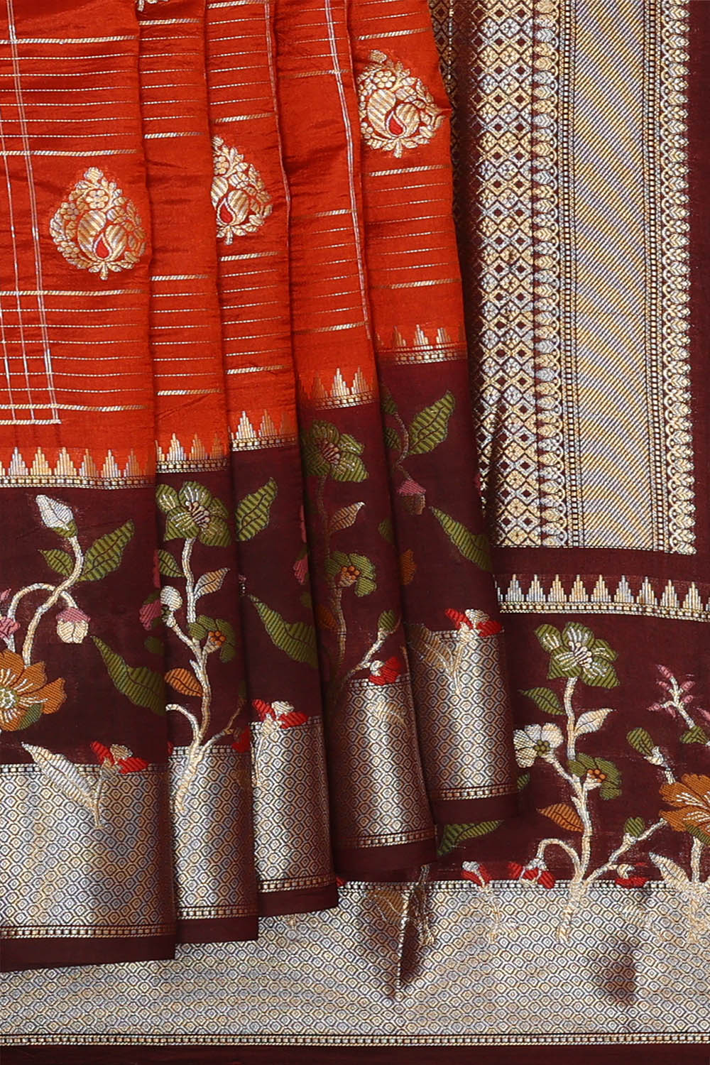 Image of Orange Banarasi Chiniya Silk Saree