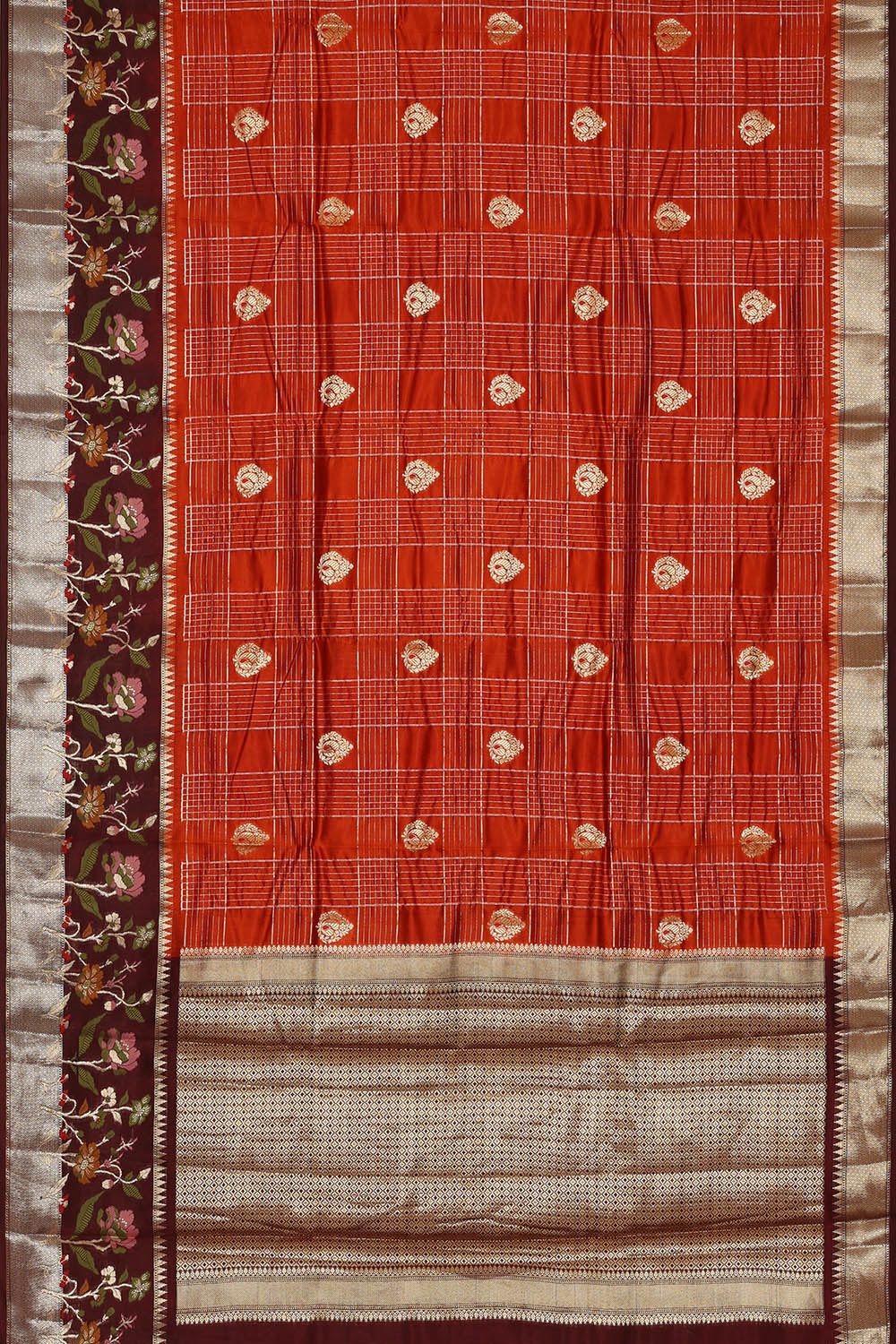 Image of Orange Banarasi Chiniya Silk Saree