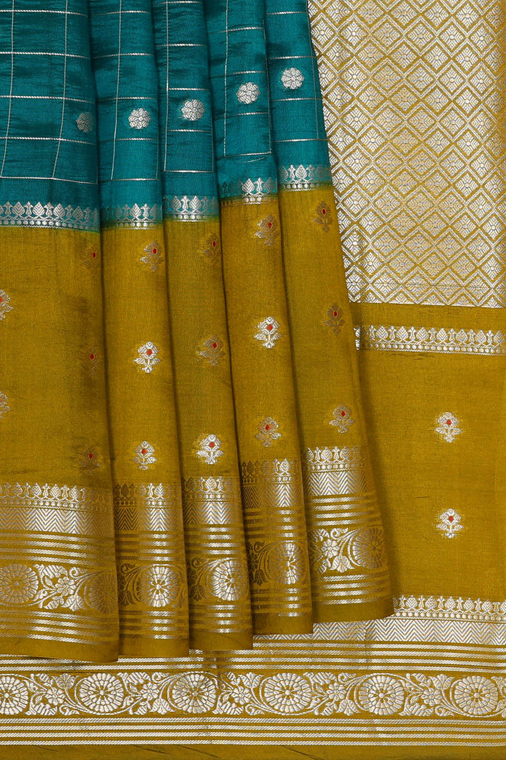 Image of Teal-Green Banarasi Chiniya Silk Saree