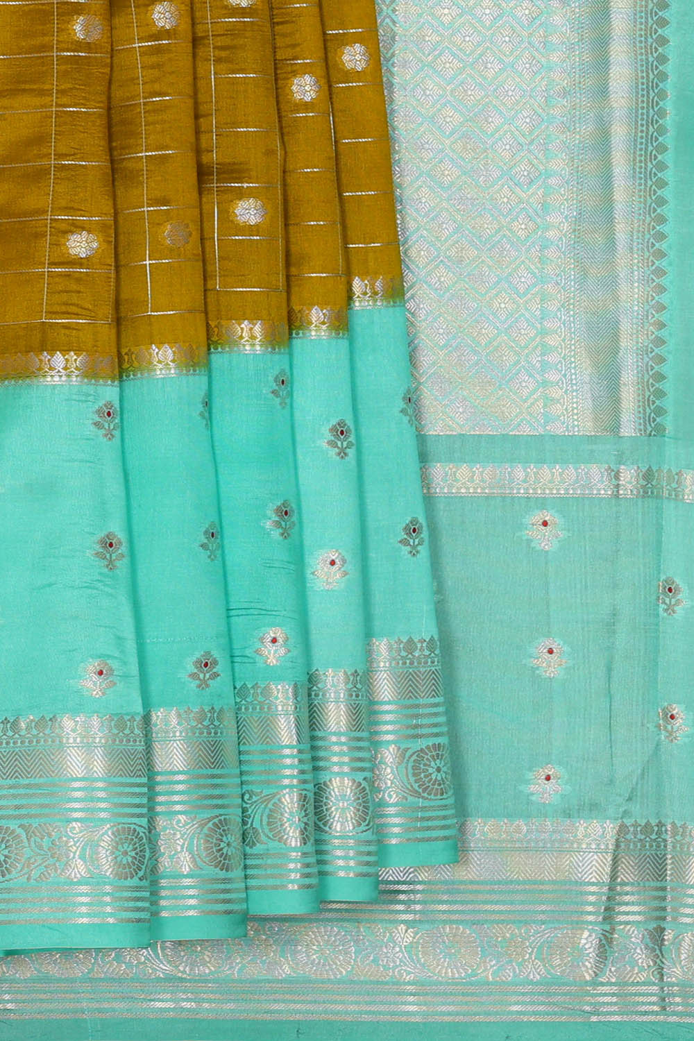 Image of Moss Green Banarasi Chiniya Silk Saree