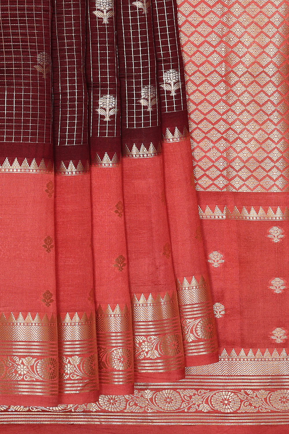 Image of Maroon Banarasi Chiniya Silk Saree