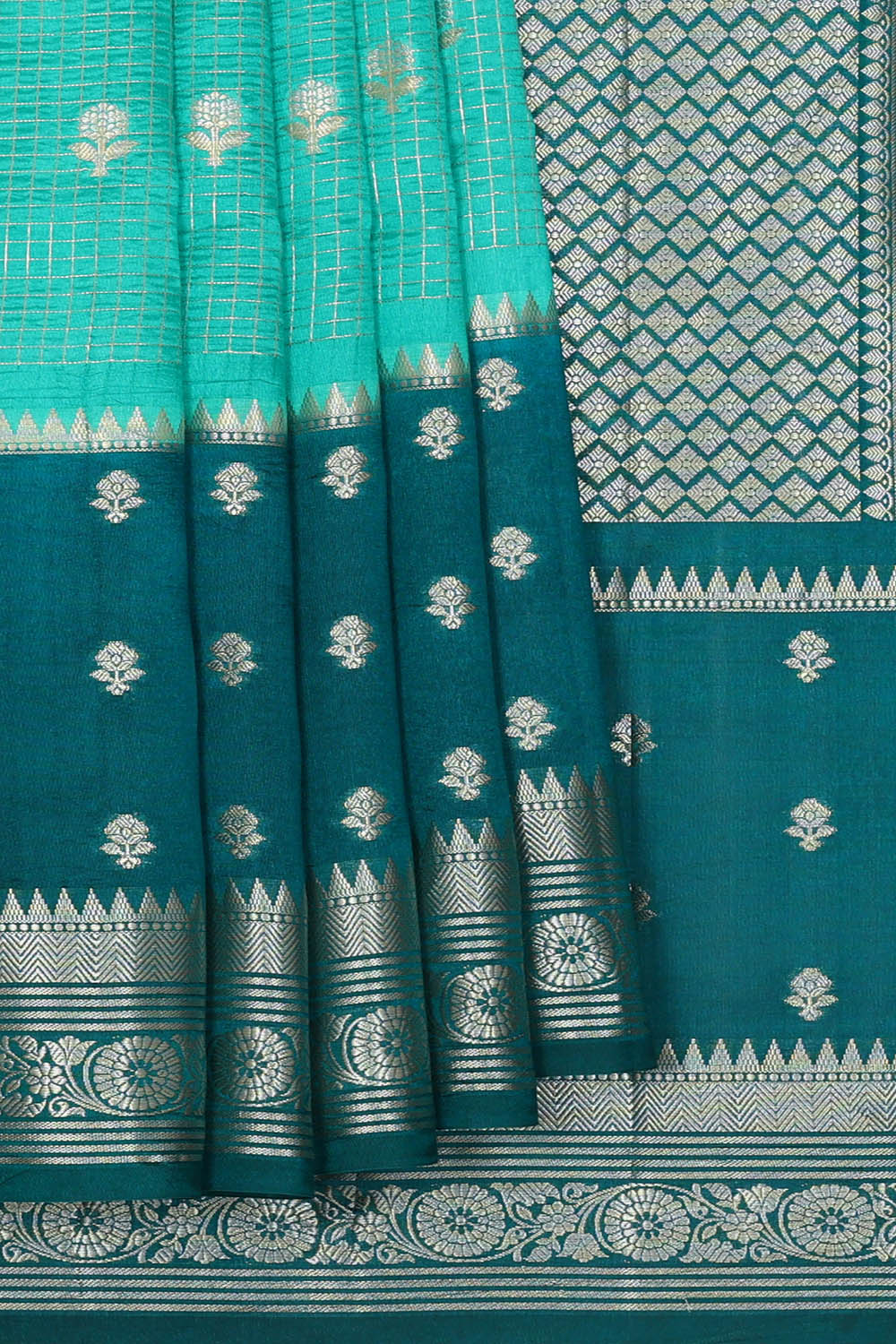 Image of Sea-Blue Banarasi Chiniya Silk Saree