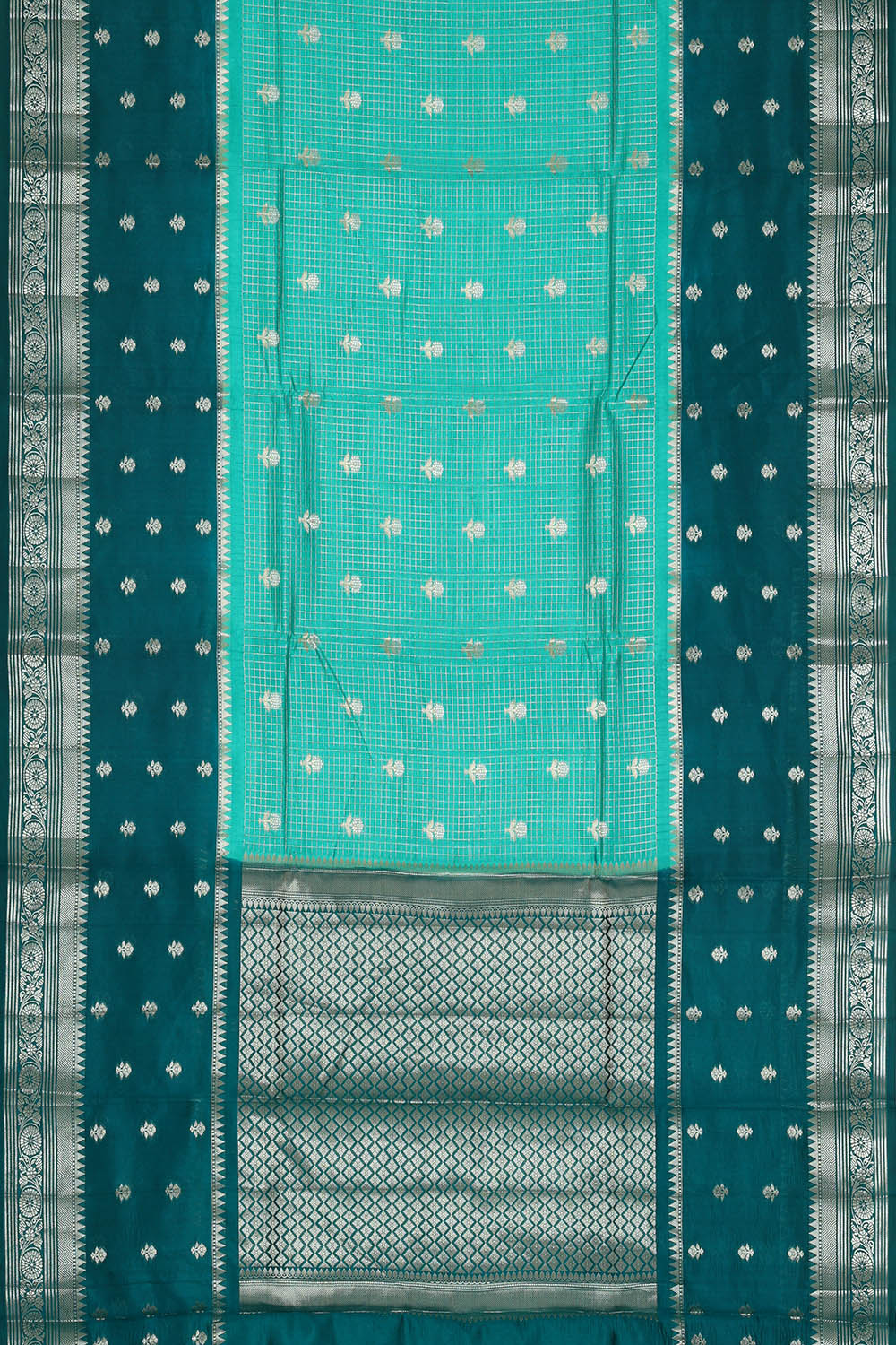 Image of Sea-Blue Banarasi Chiniya Silk Saree