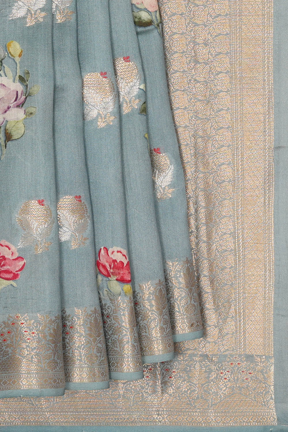 Image of Grey Banarasi Chiniya Silk Saree