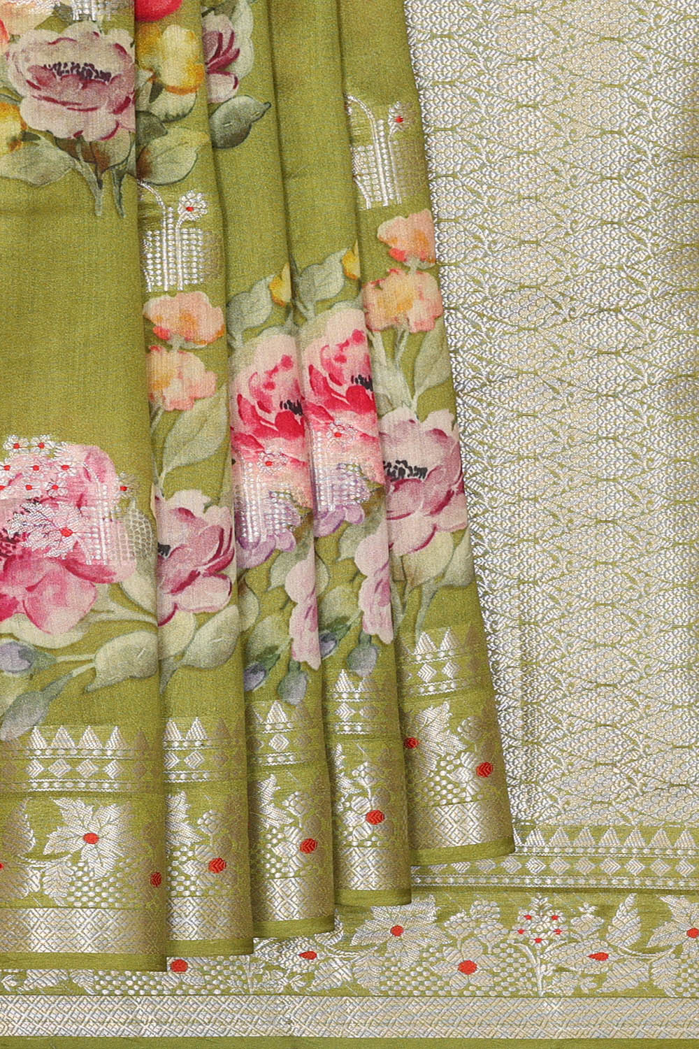 Image of Green Banarasi Chiniya Silk Saree