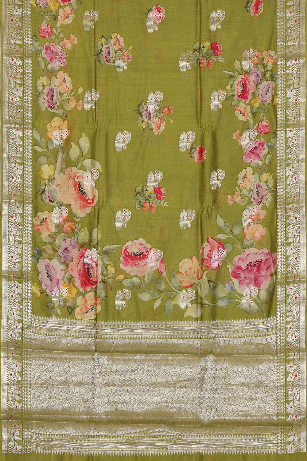 Image of Green Banarasi Chiniya Silk Saree