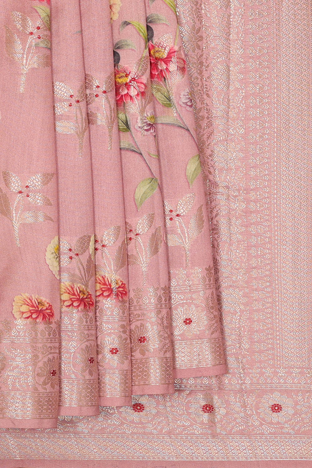 Image of Lotus-Pink Banarasi Chiniya Silk Saree
