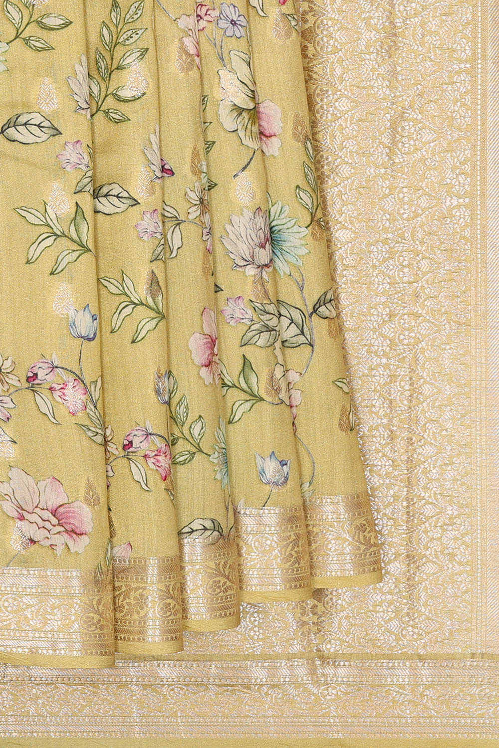 Image of Pale-Yellow Banarasi Chiniya Silk Saree