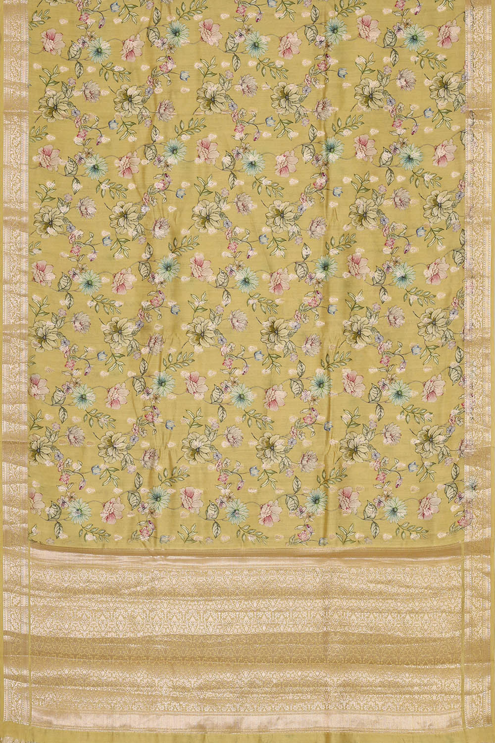Image of Pale-Yellow Banarasi Chiniya Silk Saree