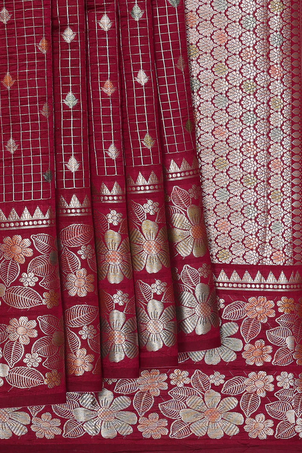 Image of Maroon Banarasi Chiniya Silk Saree