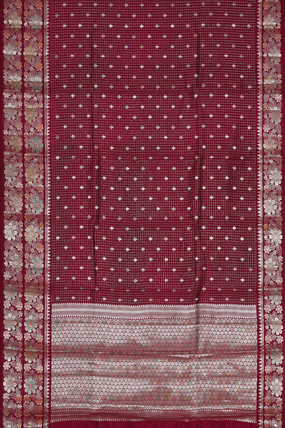Image of Maroon Banarasi Chiniya Silk Saree