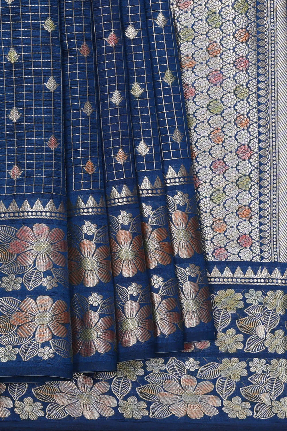 Image of Blue Kattam Banarasi Chiniya Silk Saree