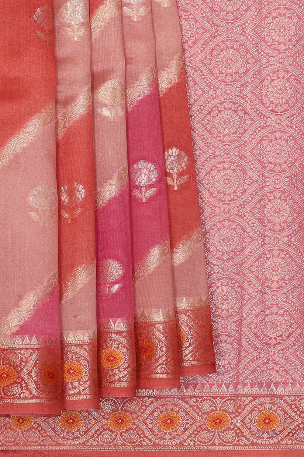 Image of Pink Banarasi Chiniya Silk Saree