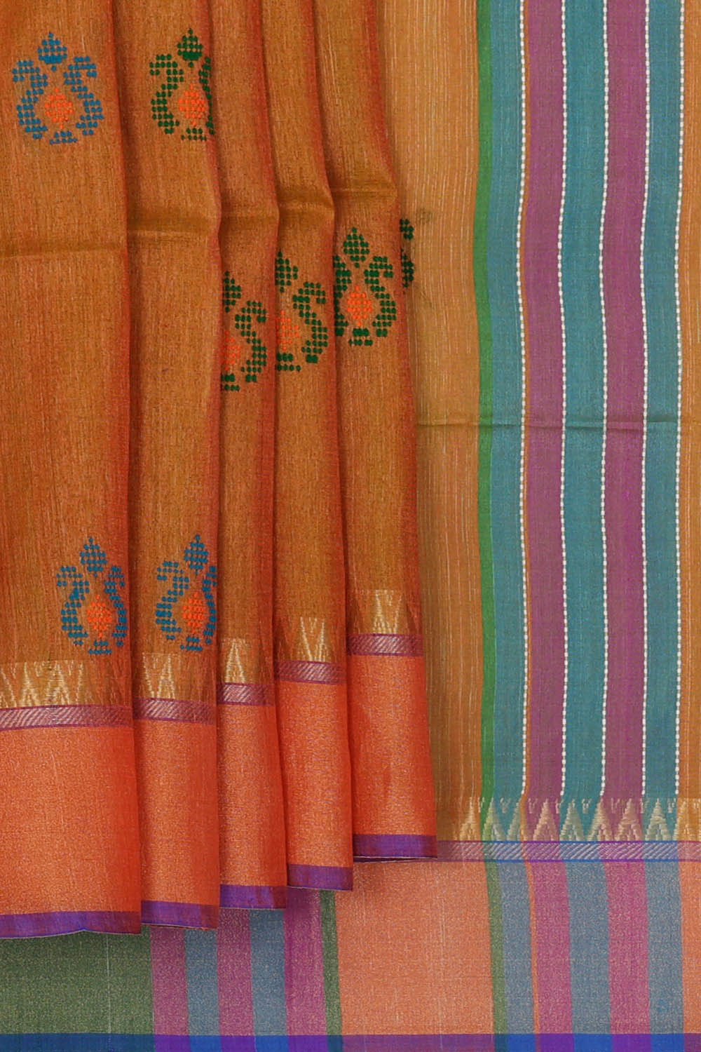 Image of Orange Tussar Silk Saree