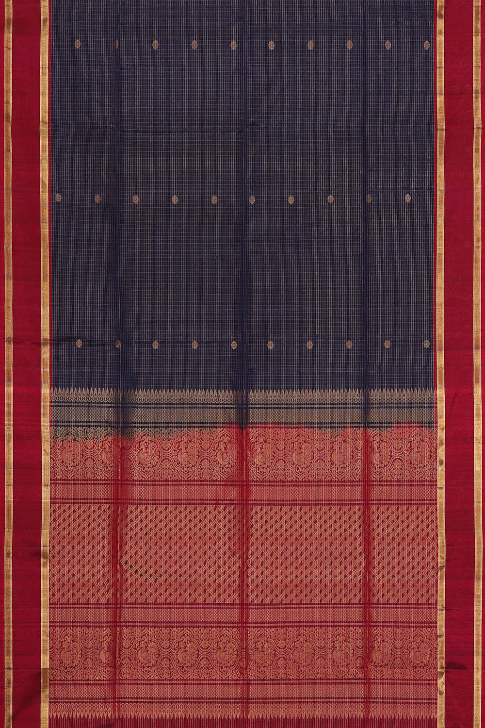 Image of Navy-Blue South Silk Kattam Saree
