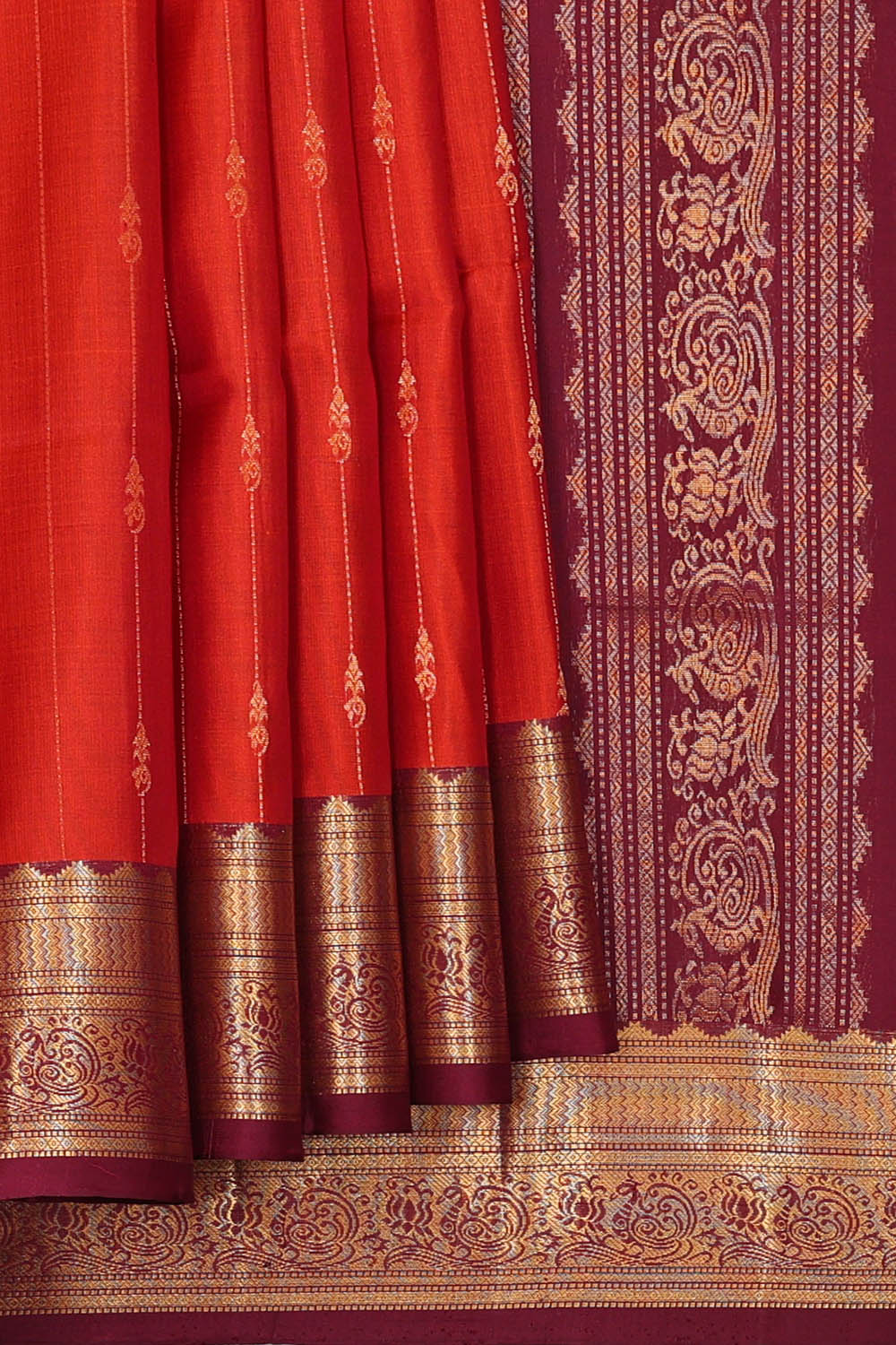 Image of Crimson-Red South Silk Saree