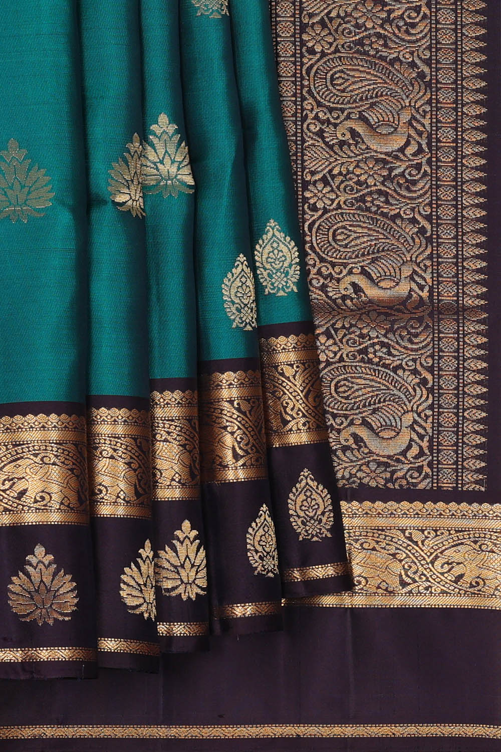 Image of Teal-Blue South Silk Saree