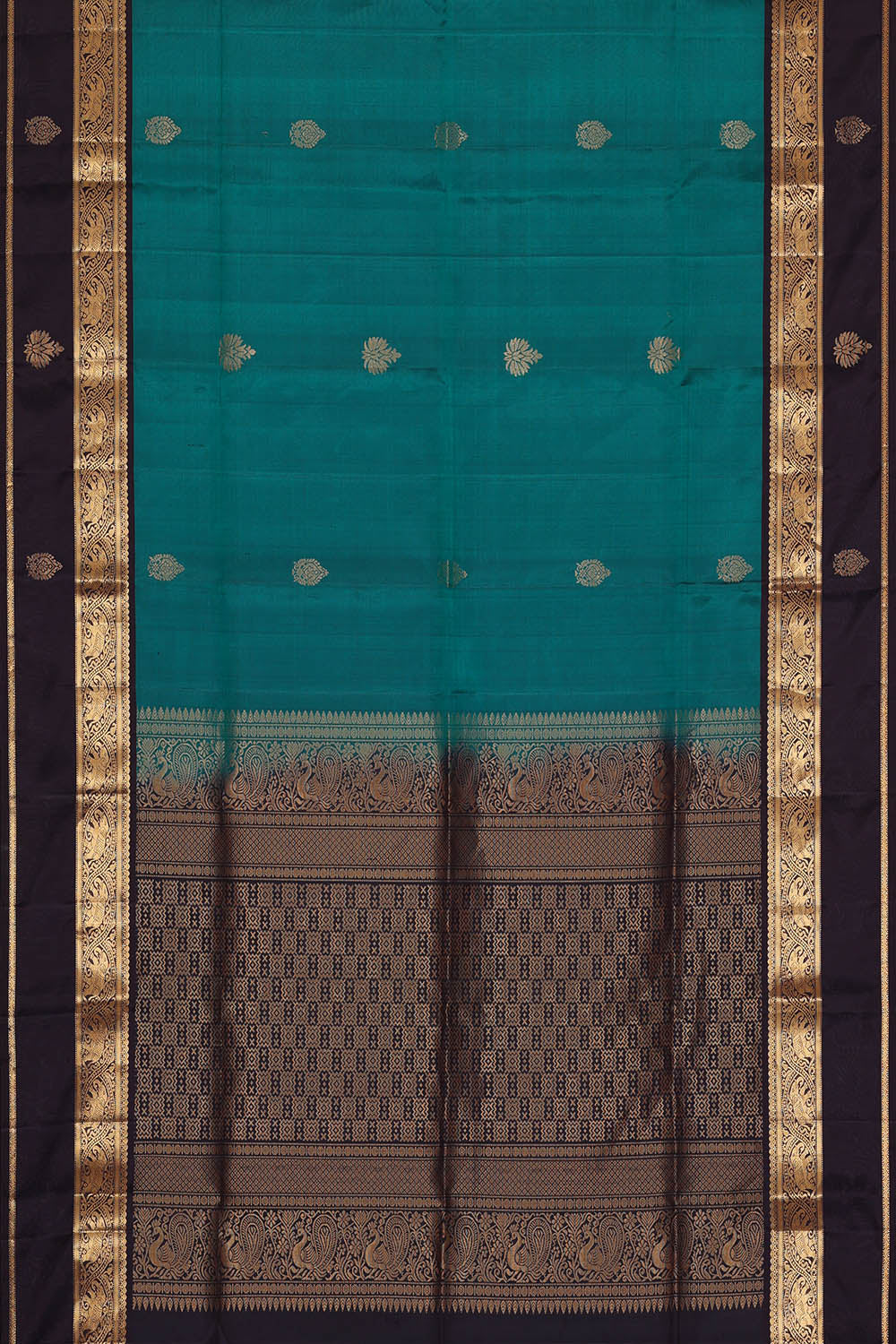 Image of Teal-Blue South Silk Saree