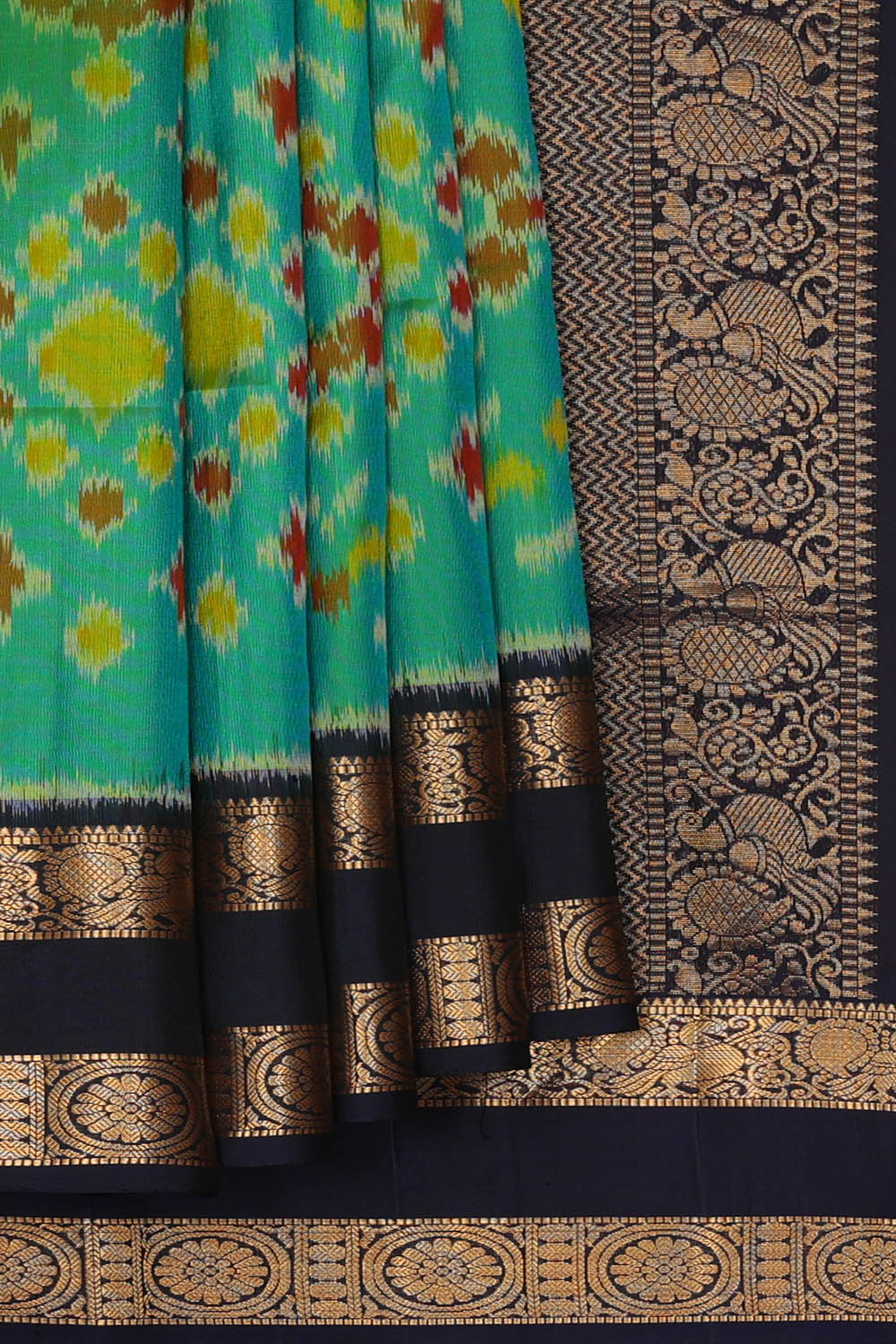 Image of Sea-Green South Silk Ikat Fusion Saree