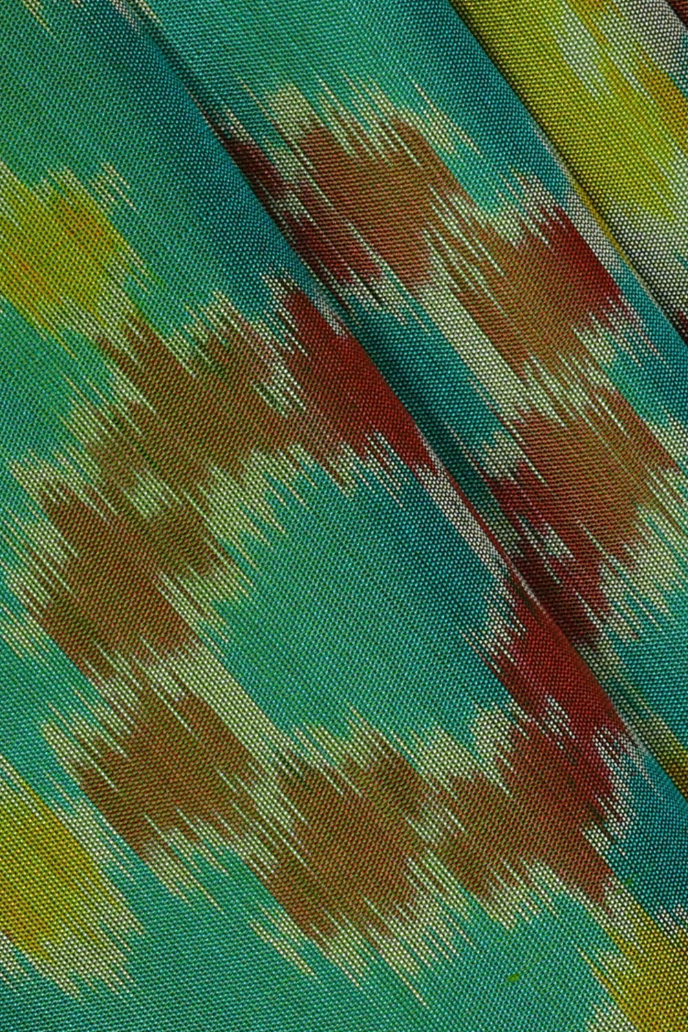 Image of Sea-Green South Silk Ikat Fusion Saree