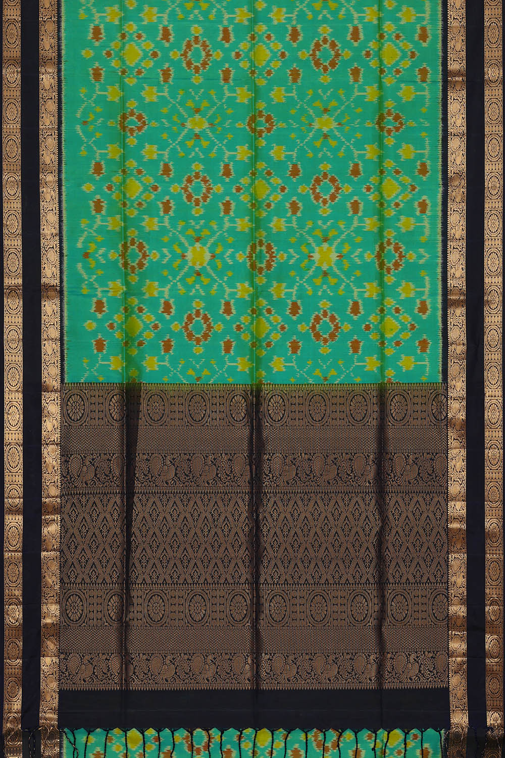 Image of Sea-Green South Silk Ikat Fusion Saree