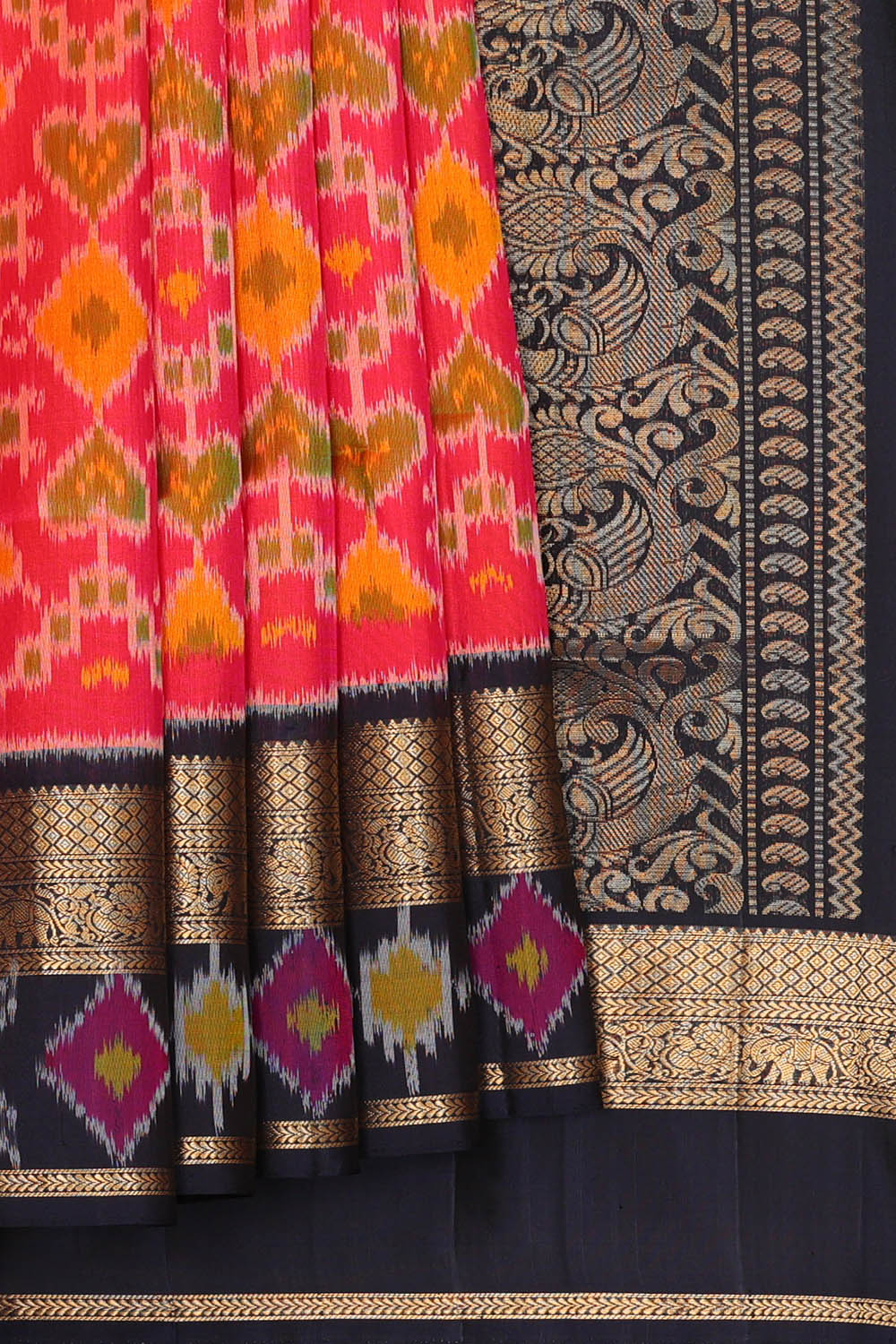 Image of Pink South Silk Ikat Fusion Saree