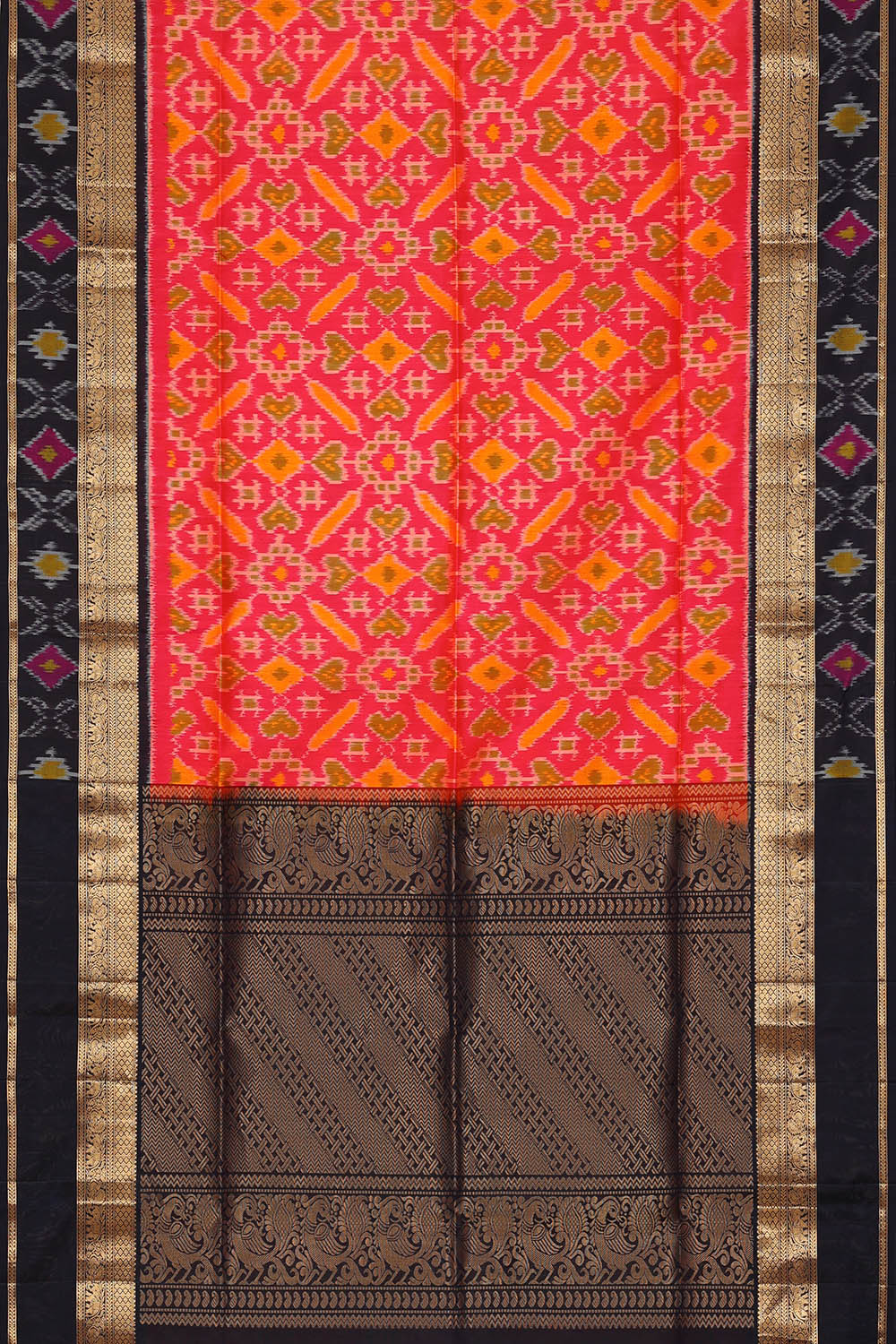 Image of Pink South Silk Ikat Fusion Saree