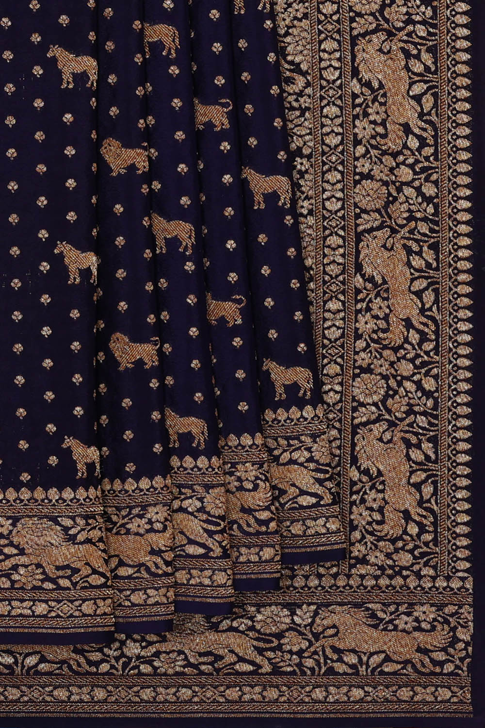 Image of Navy-Blue Banarasi Crepe Saree