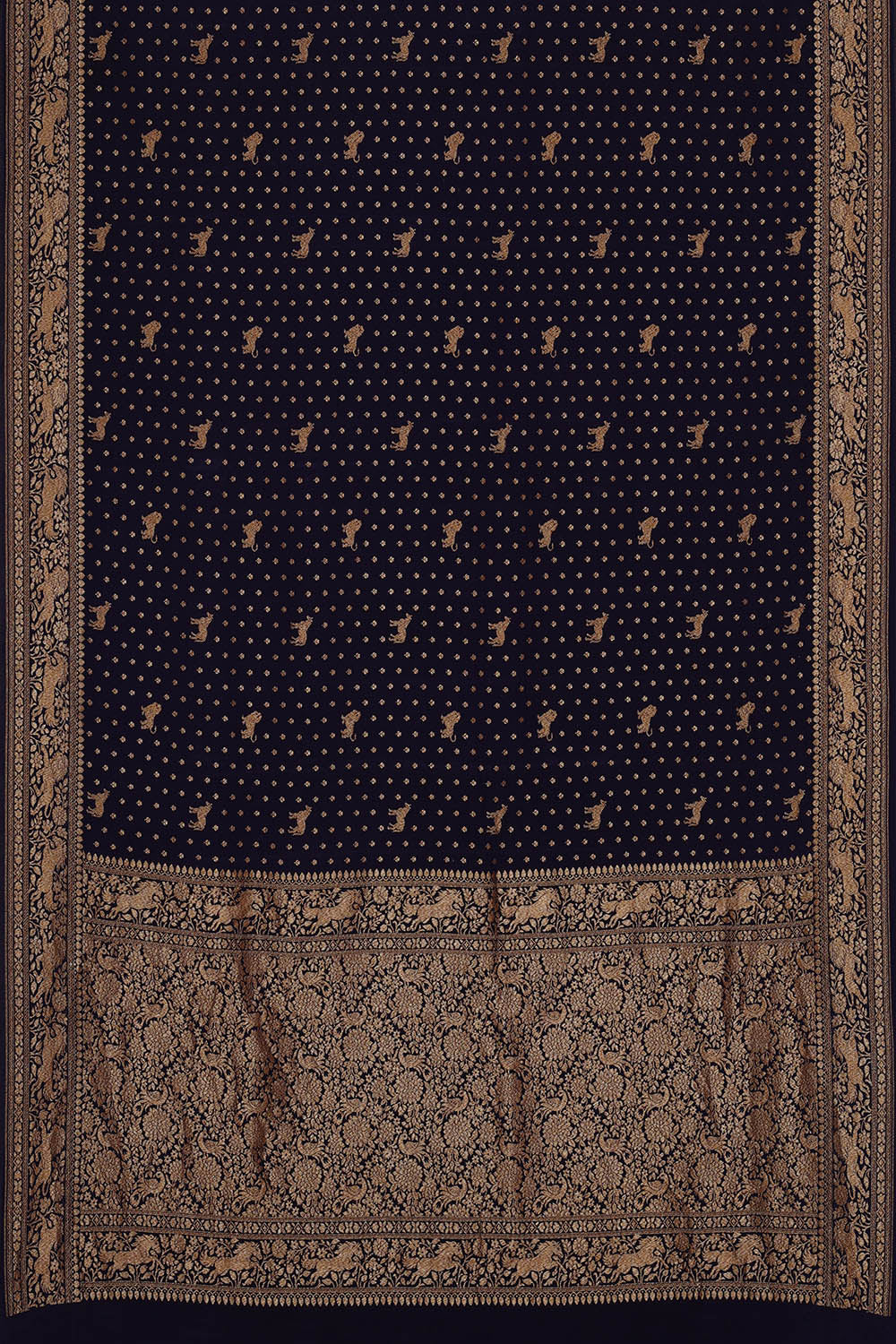 Image of Navy-Blue Banarasi Crepe Saree