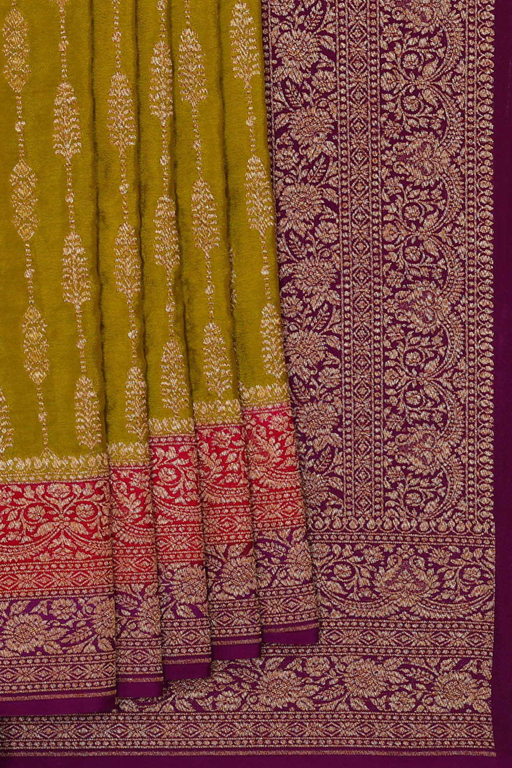 Image of Moss- Green Banarasi Crepe Saree