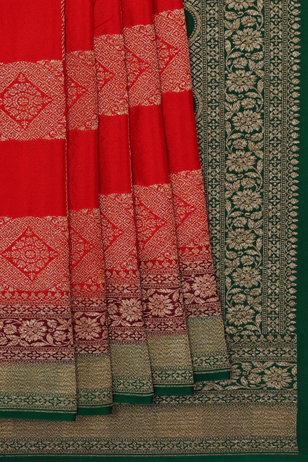 Image of Red Banarasi Crepe Saree