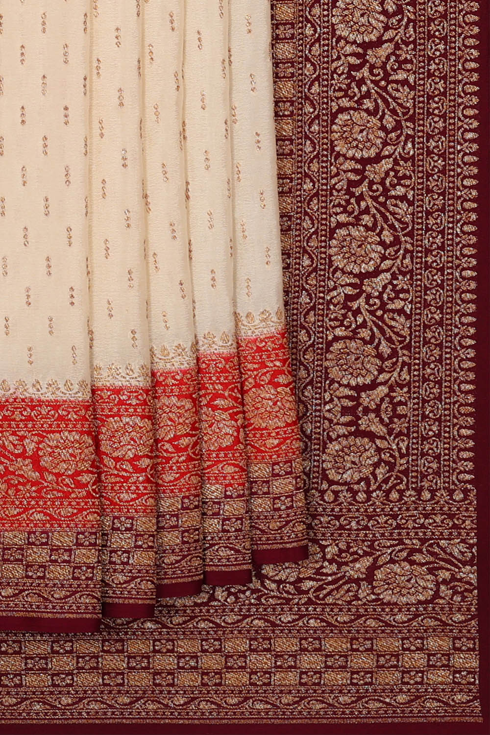 Image of Off-White Banarasi Crepe Saree