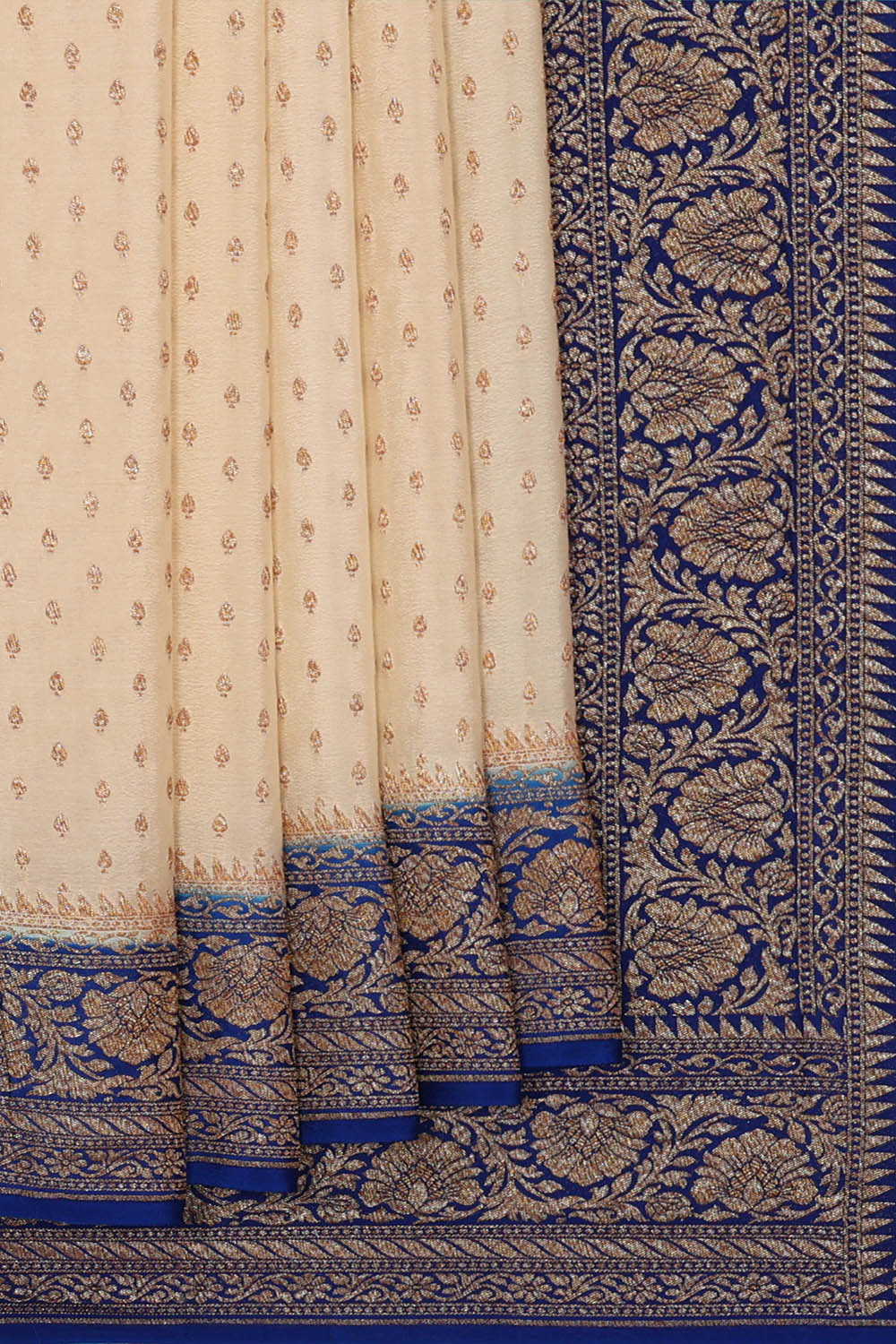 Image of Off-White Banarasi Crepe Saree