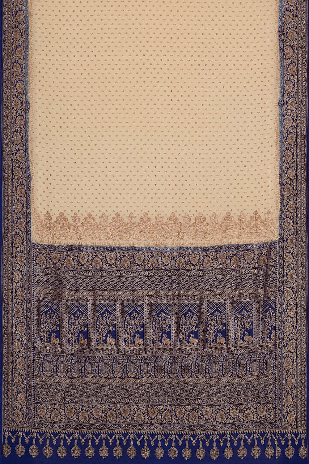 Image of Off-White Banarasi Crepe Saree