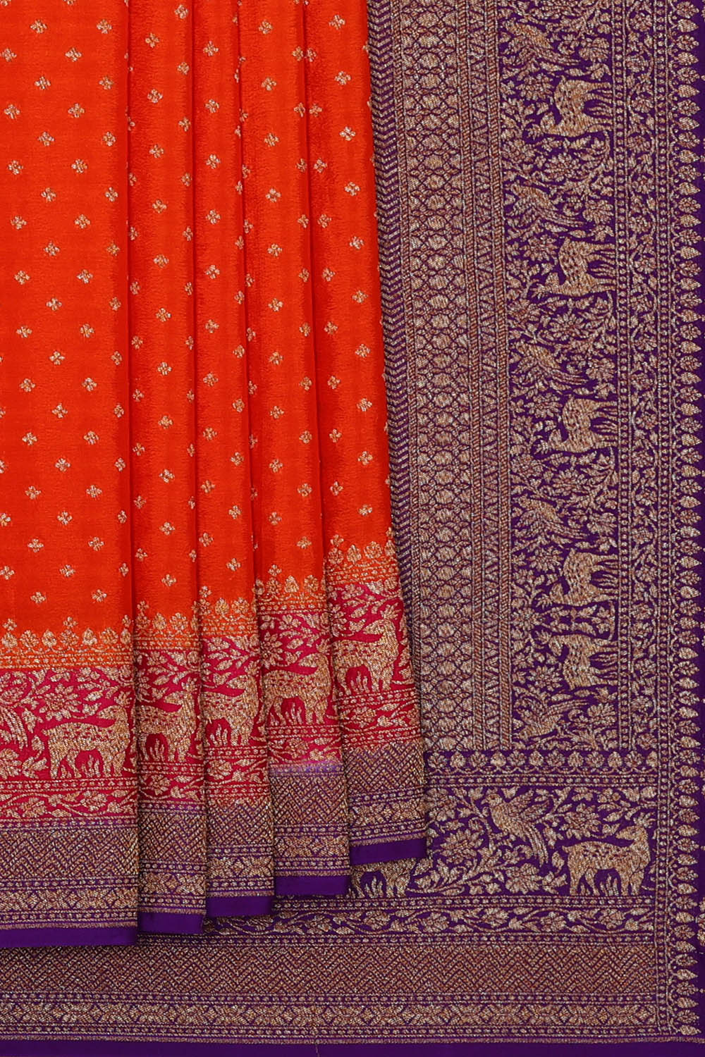 Image of Orange Banarasi Crepe Saree