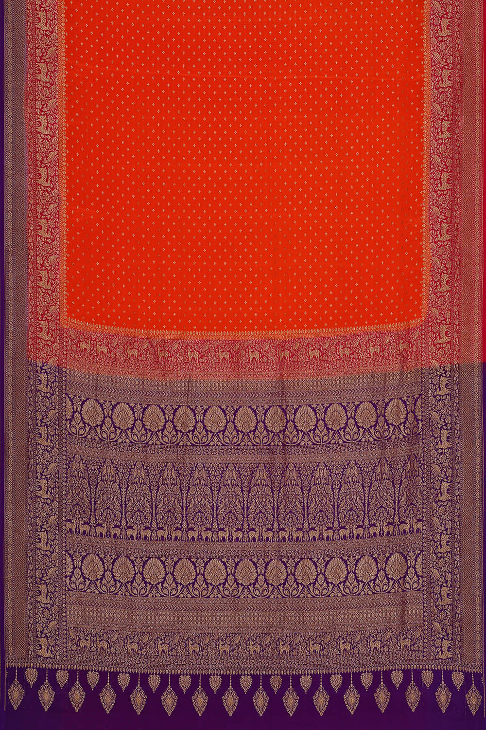Image of Orange Banarasi Crepe Saree