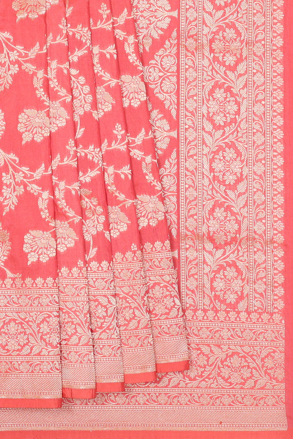 Image of Coral-Pink Banarasi Brocade Silk Saree